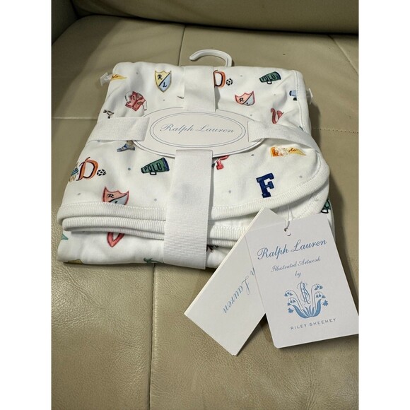NWT RALPH LAUREN X RILEY  SHEEHEY BABY GIRLS BOYS BLANKET LOGO PRINT - Picture 6 of 14